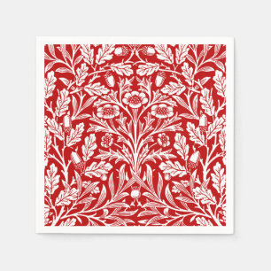 Servilleta De Papel Damasco floral de Art Nouveau, rojo oscuro y blanc