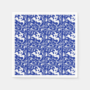 Servilleta De Papel Damasco floral de Ikat - azul y blanco de cobalto