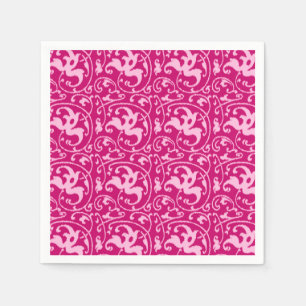 Servilleta De Papel Damasco floral de Ikat - Fuchsia y rosa pálido