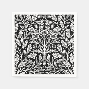 Servilleta De Papel Damasco floral de Nouveau del arte, blanco y negro