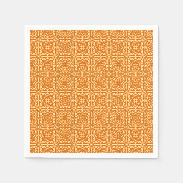 Servilleta De Papel Damasco medieval Fleur-de-lis, naranja mandarín (Anverso)