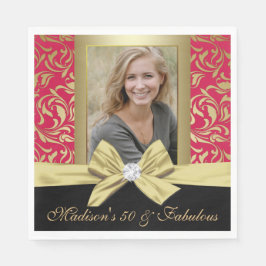 Servilleta De Papel Damasco rojo de oro cincuenta y fabuloso 50 cumple