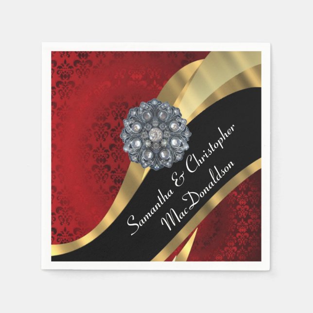Servilleta De Papel Damasco rojo y diamante de imitación de cristal (Anverso)