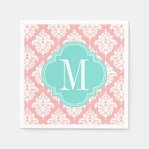 Servilleta De Papel Damasco rosado elegante de Rubor personalizado