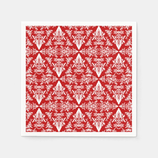 Servilleta De Papel Damask 01 Red-White-Paper Cocktail Napkins (Anverso)
