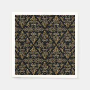 Servilleta De Papel Damask 06 Black-Gold-Paper Cocktail Napkins