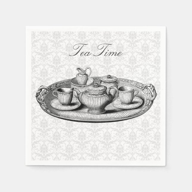Servilleta De Papel Damask Elegant Tea Fiesta Teapot Personalizado Tex (Anverso)