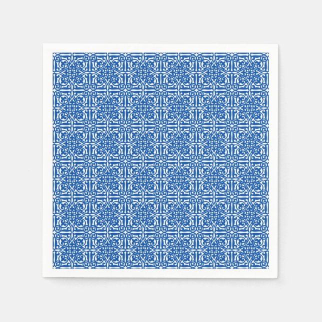Servilleta De Papel Damask medieval Fleur-de-lis, azul cobalto (Anverso)