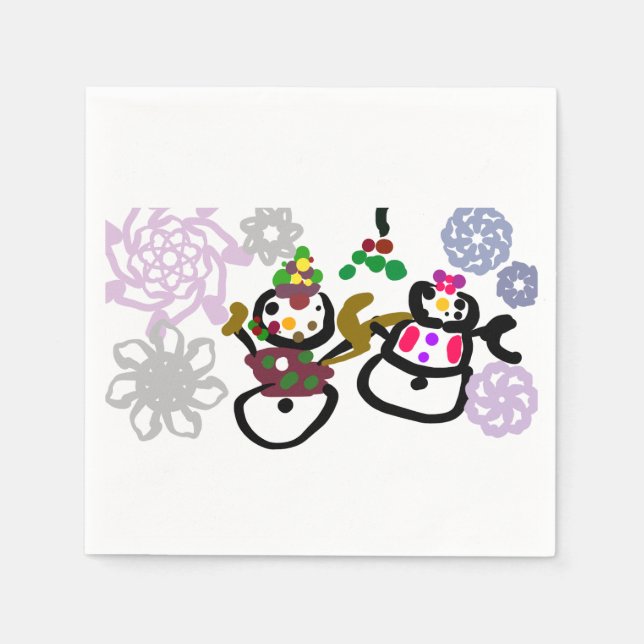 Servilleta De Papel Dance Snowman and Snowwoman (Anverso)
