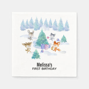 Servilleta De Papel Dancing Woodland Animals acuarela Cumpleaños