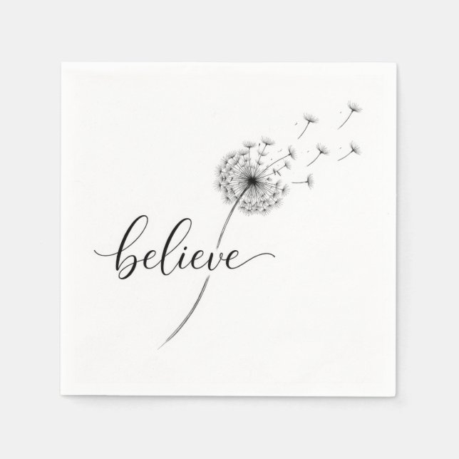 Servilleta De Papel Dandelion Seedlings with Believe Text (Anverso)