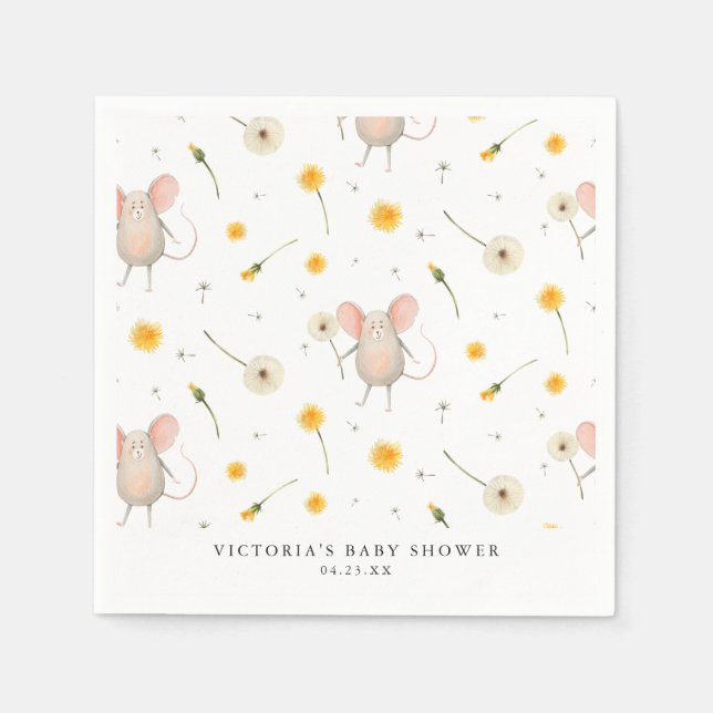 Servilleta De Papel Dandelion Wishes | Baby Shower de acuarela de prim (Anverso)