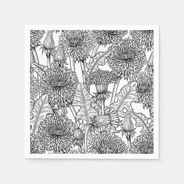 Servilleta De Papel Dandelions, black and white (Anverso)