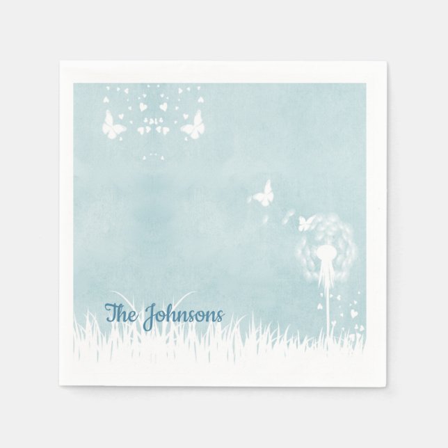 Servilleta De Papel Dandelions, mariposas y cielos azules (Anverso)