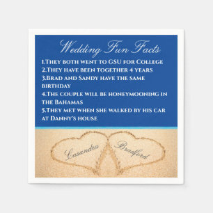 Servilleta De Papel Dark Blue Beach Wedding 2 Hearts Sand Fun Facts
