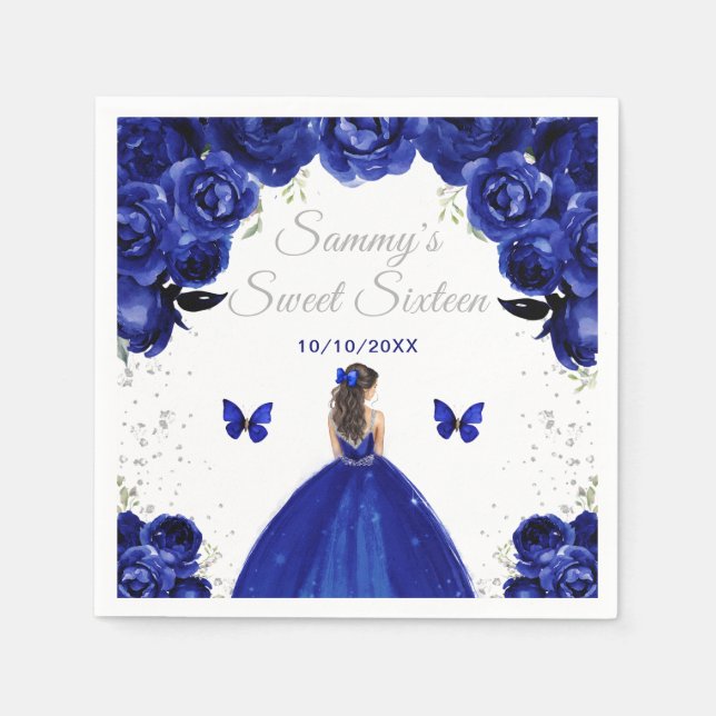 Servilleta De Papel Dark Blue Brunette Hair Princess Dulce (Anverso)