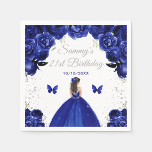 Servilleta De Papel Dark Blue Brunette Hair Princess Fiesta de cumplea