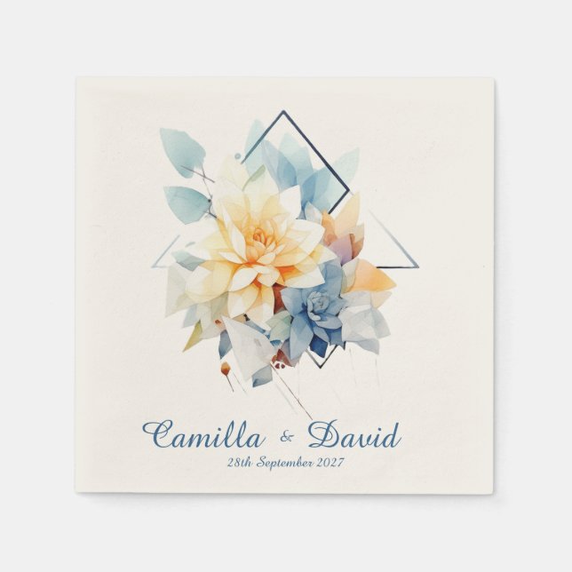 Servilleta De Papel Dark Blue Cub-Flower: Personalized Wedding Napkins (Anverso)