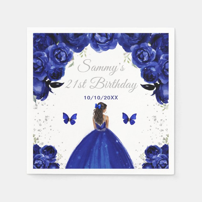 Servilleta De Papel Dark Blue Dark Skin Princess Birthday Party (Anverso)