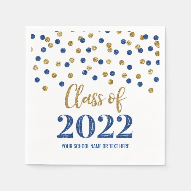 Servilleta De Papel Dark Blue Gold Confetti Clase de 2022 (Anverso)