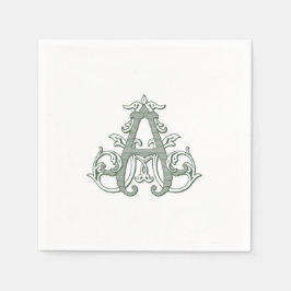 Servilleta De Papel Dark Green "A" Monogram Cocktail Napkins