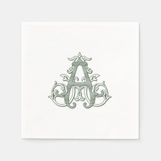 Servilleta De Papel Dark Green "A" Monogram Cocktail Napkins