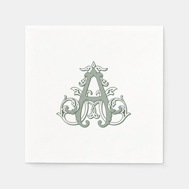 Servilleta De Papel Dark Green "A" Monogram Cocktail Napkins (Anverso)
