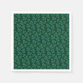 Servilleta De Papel  Dark Green Background with Teal Botanical Leaves