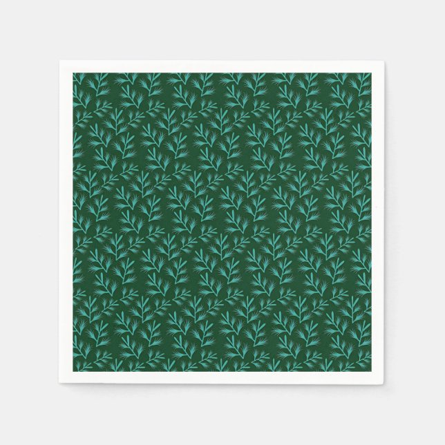 Servilleta De Papel  Dark Green Background with Teal Botanical Leaves (Anverso)