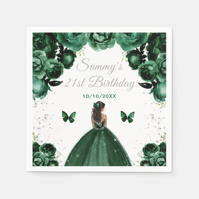 Servilleta De Papel Dark Green Dark Skin Princess Birthday Party (Anverso)
