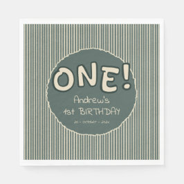 Servilleta De Papel Dark Green Stripes 1st Birthday