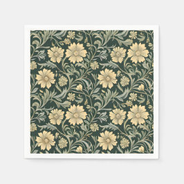 Servilleta De Papel Dark green stylized yellow flowers  pattern 