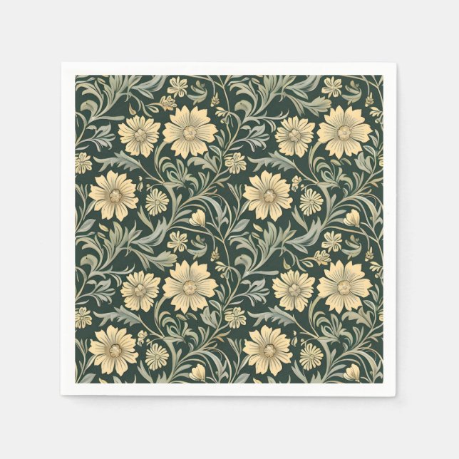 Servilleta De Papel Dark green stylized yellow flowers  pattern  (Anverso)