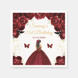 Servilleta De Papel Dark Red Brunette Hair Printhday Party