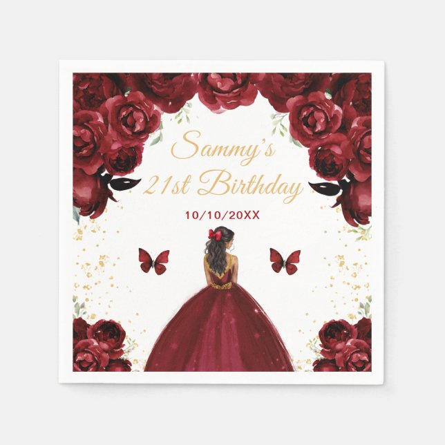 Servilleta De Papel Dark Red Dark Skin Princess Birthday Party (Anverso)