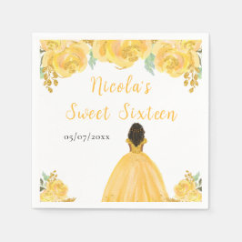 Servilleta De Papel Dark Skin Princess Gold Floral Sweet Sixteen