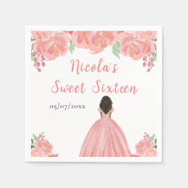 Servilleta De Papel Dark Skin Princess Pink Floral Sweet Sixteen