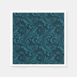 Servilleta De Papel Dark teal floral damask pattern