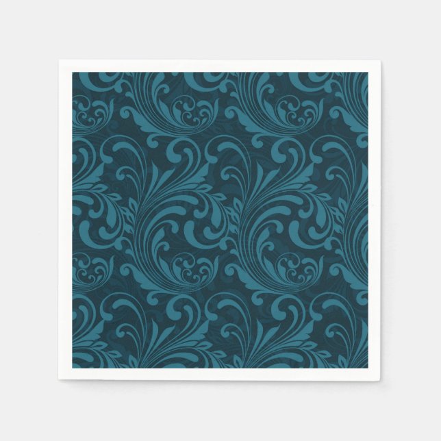 Servilleta De Papel Dark teal floral damask pattern (Anverso)