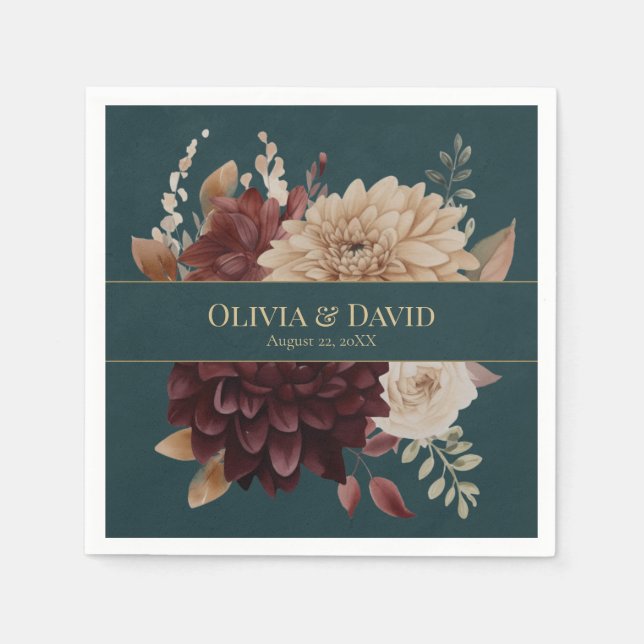 Servilleta De Papel Dark Teal Floral Gothic Wedding Napkins (Anverso)