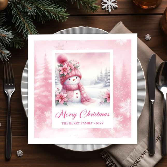 Servilleta De Papel Darling Pink Snowman Winter Scene Christmas Napkin (Darling Pink Snowman Winter Scene Christmas Napkins Kids)