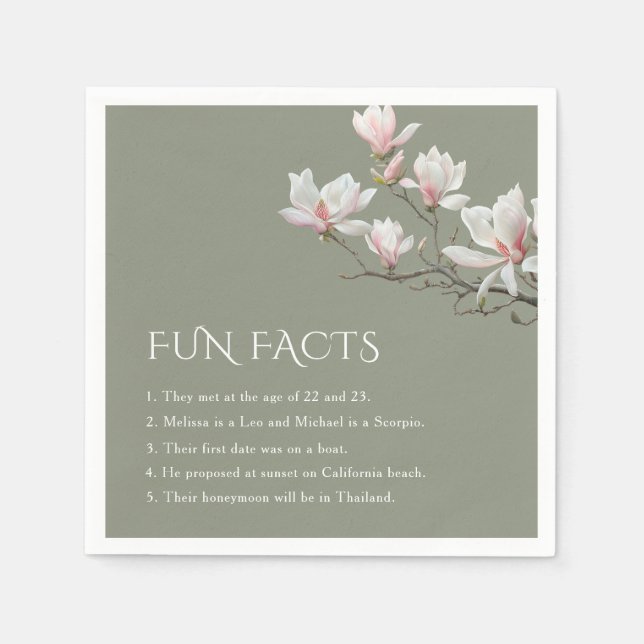 Servilleta De Papel Datos divertidos de la boda de Magnolia Sage Green (Anverso)