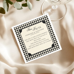 Servilleta De Papel Datos divertidos retro negro y marfil Boda de dine