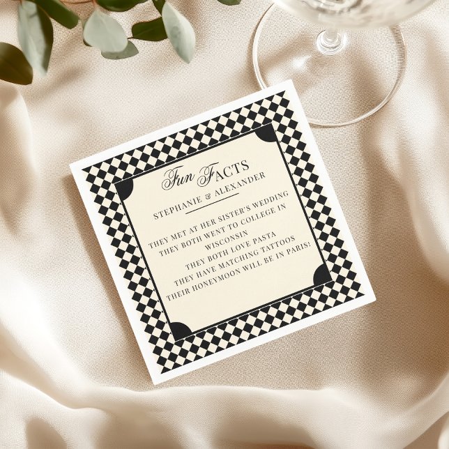 Servilleta De Papel Datos divertidos retro negro y marfil Boda de dine (Subido por el creador)