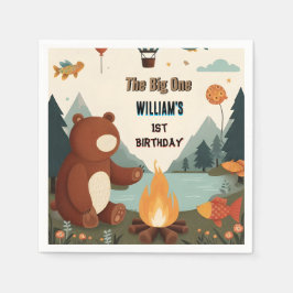 Servilleta De Papel Day Brown Fun Fish Boy Cute bebé oso Primer cumple