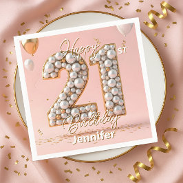 Servilleta De Papel Dazzling Blush Pink and Pearl Gold 21st Birthday