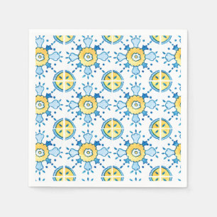 Servilleta de papel de azulejo mediterráneo azul y
