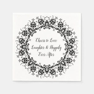 Servilleta de papel de boda Damask negra y blanca