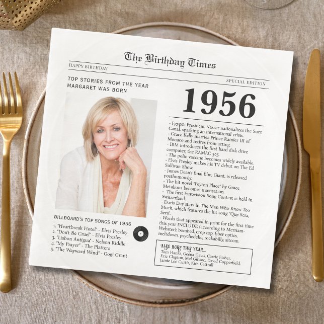 Servilleta De Papel De Cena 1956 Newspaper Birthday Paper Napkin (Subido por el creador)