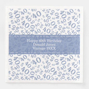 Servilleta De Papel De Cena 40.ª Edad Nacida Patrón Azul/Blanco